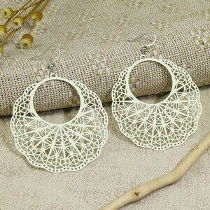 Long Drop Earring Cut Out Fan Trim Jewelry Women NWT Beige